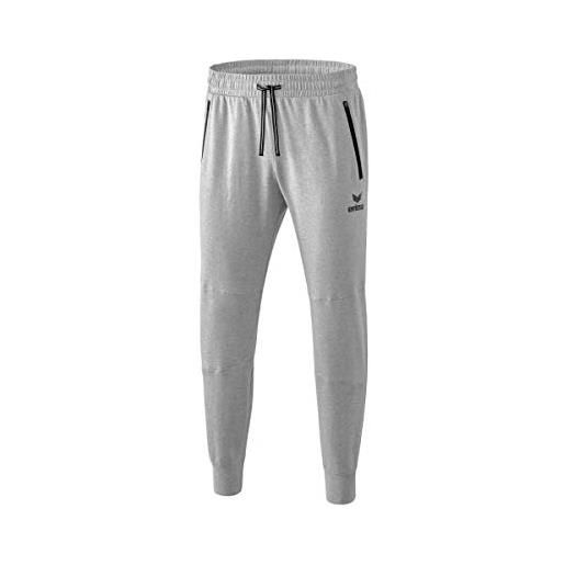 Erima pantaloni felpa essential, sweat pants unisex bambini, grigio chiaro melange/nero, 164