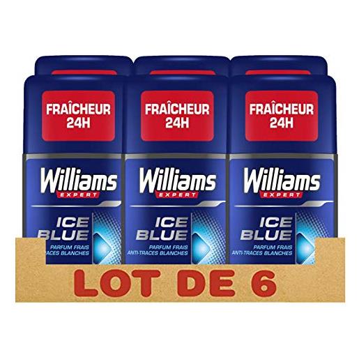 Williams - deodorante stick ice blue senza alcol e senza sali di alluminio, un profumo fresco che protegge dagli odori per 24 ore, 75 ml, confezione da 6