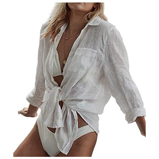 Xinlong costume da bagno donna copricostume mare copribikini sexy camicia maglia tunic per spiaggia vacanze estivo