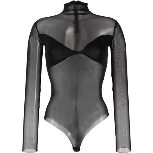 Atu Body Couture body a collo alto semi trasparente - nero