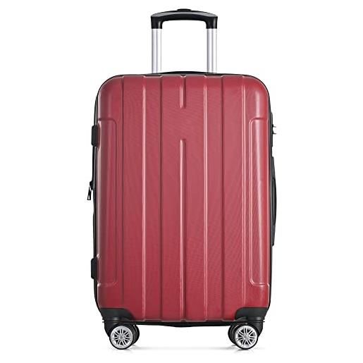 Merax set di valigie rigide da viaggio, trolley con serratura tsa e ruota universale, espandibile, con manico telescopico, colore: rosso, l, valigetta rigida