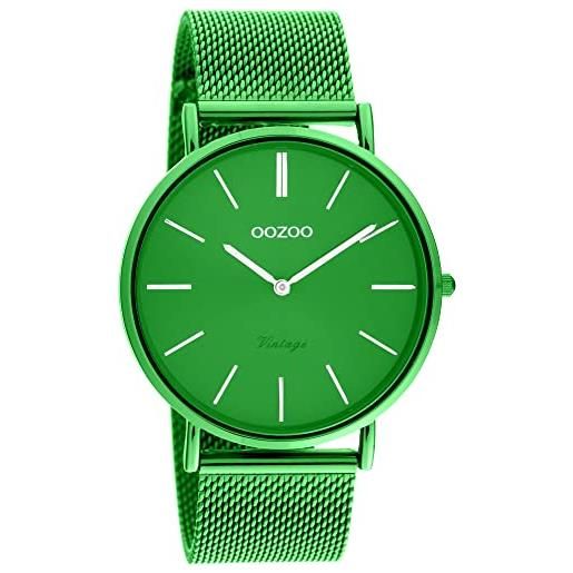 Oozoo orologio da uomo vintage - orologio da polso da uomo con cinturino in rete da 20 mm - analogico da uomo rotondo - adatto anche come orologio da donna, verde