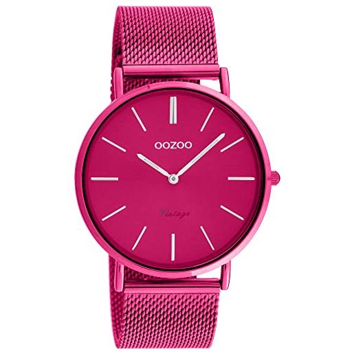 Oozoo orologio da uomo vintage - orologio da polso da uomo con cinturino in rete da 20 mm - analogico da uomo rotondo - adatto anche come orologio da donna, rosa. 