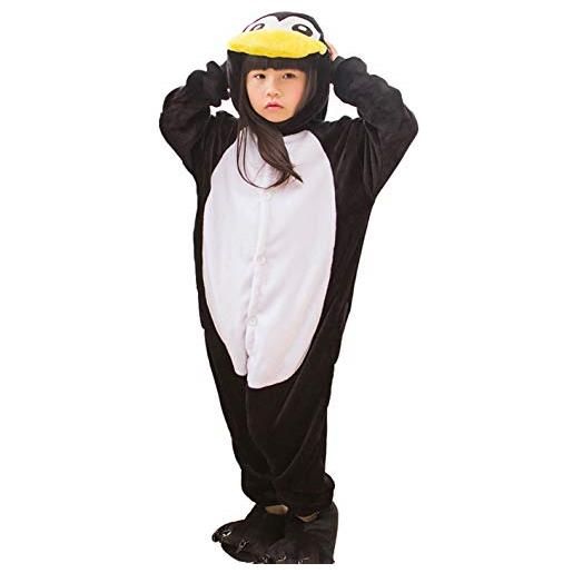 DATO bambini pigiama tutina onesie kigurumi cosplay costume animale pinguino nero unisex per altezze da 90 a 148 cm