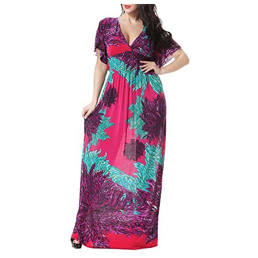 ZhuiKun donna scollo a v stampato vestito spiaggia lungo abito da spiaggia vestiti viola 6xl