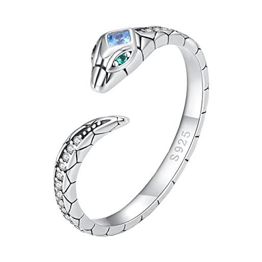 NewL anello a serpente regolabile in argento sterling 925 con zirconia cubica aperta serpente per donne e ragazze, argento sterling