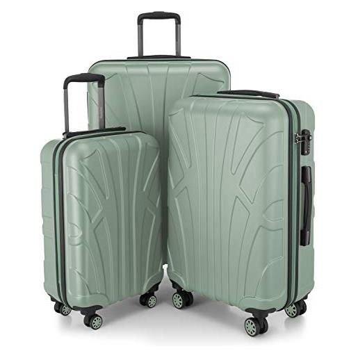 SUITLINE - set di 3 valigie, valigie da viaggio, trolley, valigie con guscio rigido, tsa, (55 cm, 66 cm, 76 cm), 100% abs, opaco, acqua verde