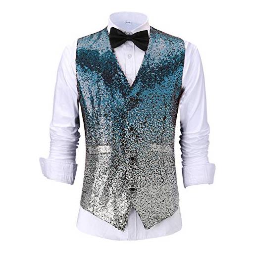 Solove-Suit gilet da uomo classico con paillettes con scollo a v slim fit gilet per feste di nozze e sposi fucsia l