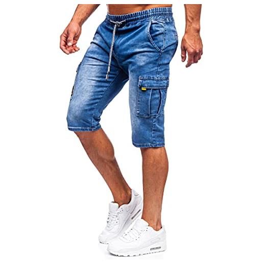 BOLF uomo pantaloni corti jeans denim strappati bermuda shorts cargo estivi regular fit casual style kr1202p-1 blu scuro s [7g7]