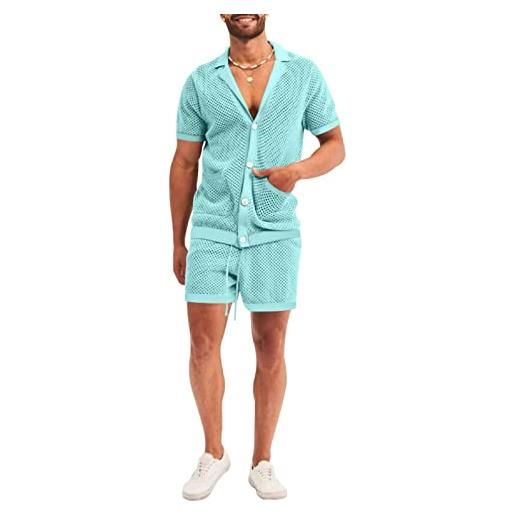 GARCAN abito estivo da uomo, abbigliamento sportivo estivo, aamicie e pantaloncini a maniche corte da uomo, abbigliamento traspirante da uomo, maglia estiva da uomo, lake blue, s