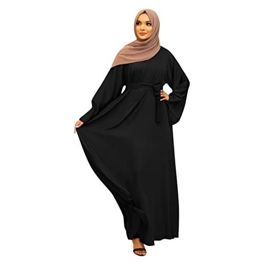 Dorjuli abiti musulmani donna festa, vestiti musulmani per le donne abiti lunghi casual islamico burka, maniche pipistrello islamico robe turco con turbante per etnico, nero , l