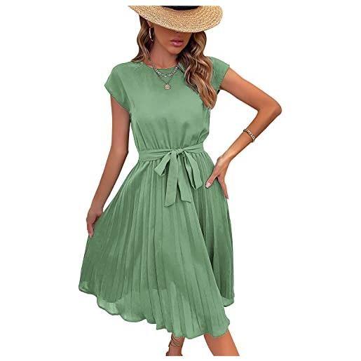 Artykey vestito lungo da donna estate vintage elegante bohémien casual manica corta girocollo linea a festivo party spaccato vestito light green xxl