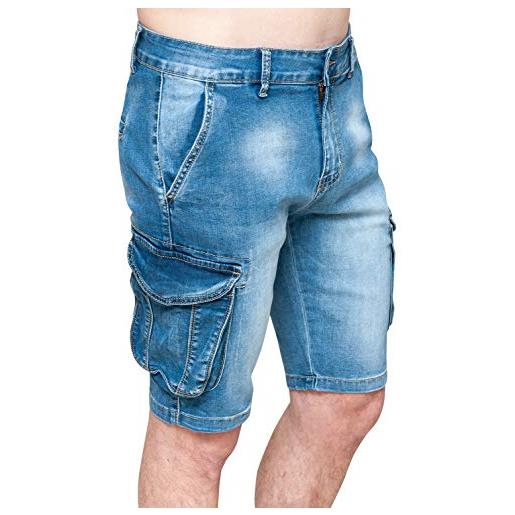 Evoga bermuda jeans uomo cargo blue pantaloni corti denim con tasconi laterali (48)