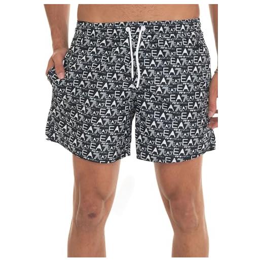 EA7 beachwear uomo nero shorts mare con stampa logo all over 56