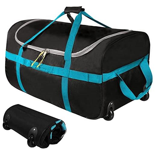 campMax borsa da viaggio con ruote, grande borsa da viaggio pieghevole con ruote, nero, 85 l