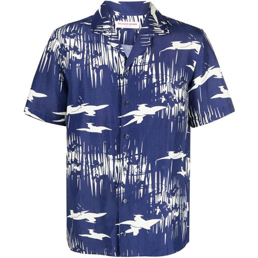 Orlebar Brown camicia hibbert con stampa grafica - blu