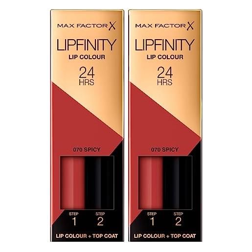 MAXFACTOR max factor lipfinity lip colour rossetto a lunga durata con gloss idratante top coat applicazione bifase no transfer 24h colore 070 spicy - 2 confezioni