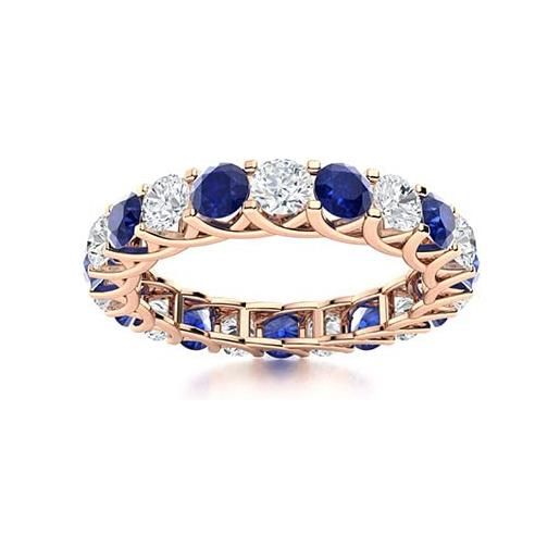 Shine Jewel anello di mancata corrispondenza!Rotonda da 4 mm pietre preziose multiple 925 sterline d'argento placcato in oro rosa anello a fascia impilabile (zaffiro blu, 11.5)
