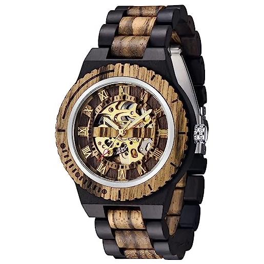 Tiong orologio sportivo meccanico in legno, quadrante digitale cavo, cinturino in legno con lancette luminose, orologio meccanico da uomo, q1073-02