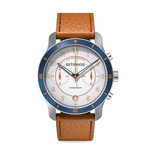 De. Tomaso venture chronograph limited edition white blue - leather brown, bianco, cinghia