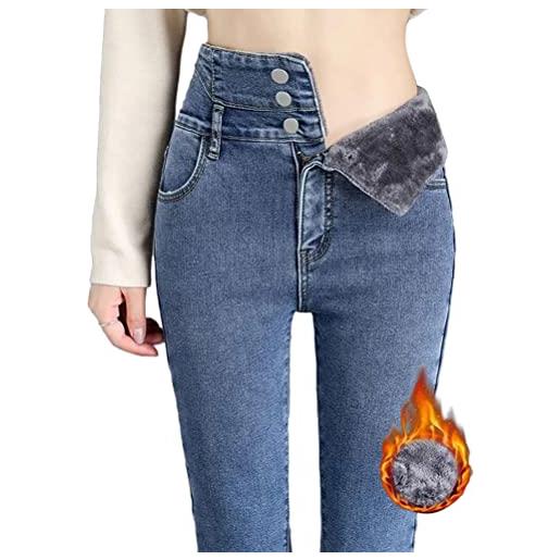 Onsoyours jeans imbottiti da donna pantaloni invernali a vita alta slim fit jeans elastici caldo jeans termici in pile autunnale e invernale c nero xl