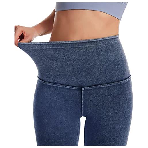 Onsoyours leggings da donna imitazione jeans a vita alta jeggings pantaloni casual tinta unita slim pantaloni elasticizzati attillati f blu l