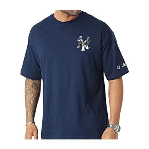 Champion rochester 1919 mlb crewneck s-s t-shirt, blu notte ny (pgbl), l uomo
