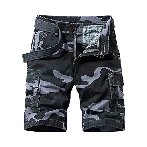 DSDFSVEW estate camouflage cargo shorts uomini verde esercito jogger tattico militare cargo shorts cotone casual pantaloncini sciolti, grigio, w34
