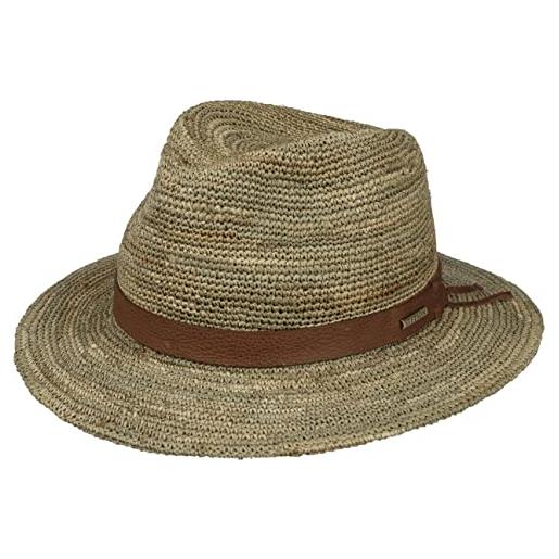 Stetson cappello crochet seagrass traveller donna/uomo - cappelli da spiaggia estivo di paglia con fascia in pelle primavera/estate - l (58-59 cm) natura