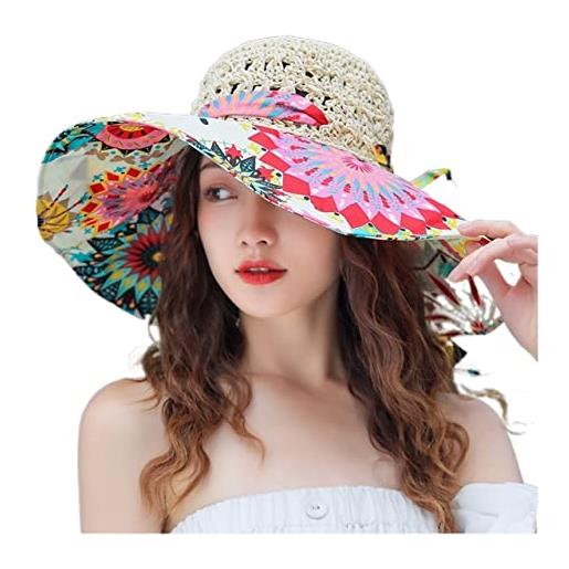 MCHDMI cappello donna estivo, cappello estivo da donna pieghevole da donna in paglia, cappello da sole anti-ultravioletto, cappello da spiaggia al mare (color: t-3, size: 56-58cm)