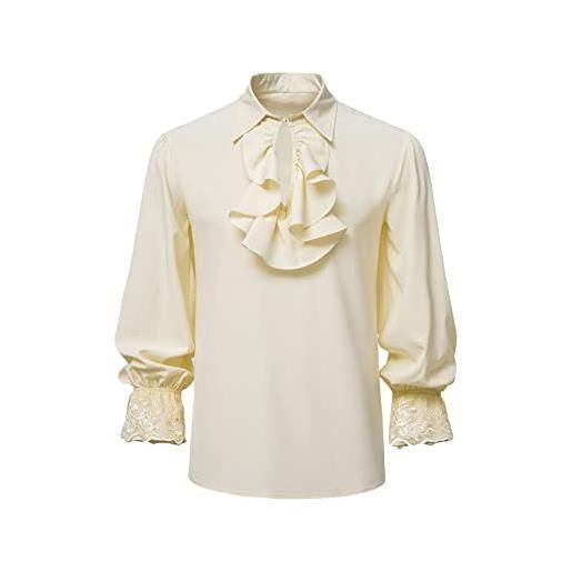 YMING camicie da uomo con volant pirata vampiro rinascimento steampunk camicia gotica vittoriana costume cosplay medievale bianco l