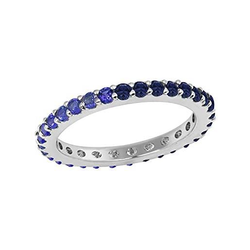 Shine Jewel anello in argento sterling 925 rotondo 2 mm con blu zaffiro & tanzanite completa eternità impilabile per anello regalo per lei (bianca oro placcato, 21)