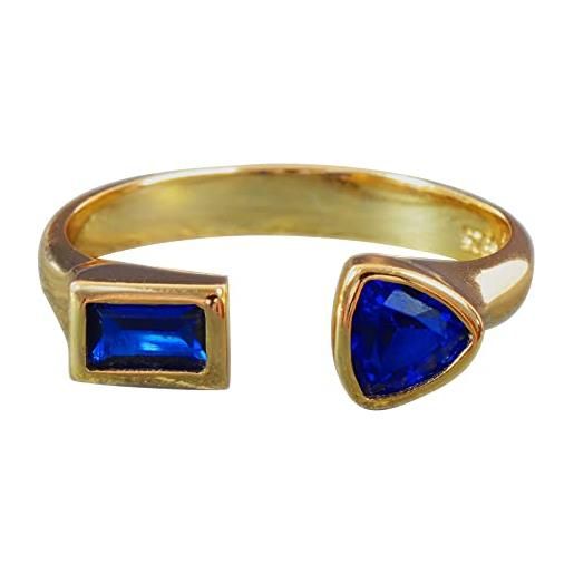 NicoWerk anello da donna in argento insolito realizzato in argento sterling 925 stretto dorato con pietre blu forme zirconi regolabile aperto sri728