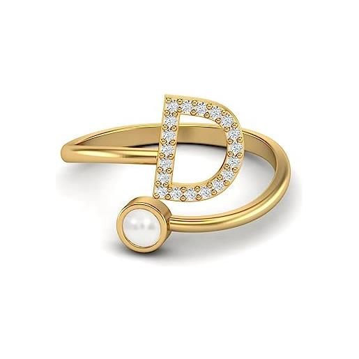 MOONEYE anello da donna in argento sterling 925 con gemma di perle naturali con lettera iniziale d maiuscola anello aperto frontale regolabile in oro giallo vermeil, 15