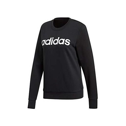 Adidas essentials linear crewneck, felpa donna, nero (black/white), s 40-42
