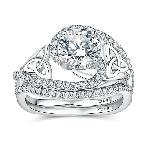 JewelryPalace 2ct classico celtico anello infinito donna argento con cubica zirconia, onda anelli impilabili donna argento 925 con pietra rotonda, fede nuziale anello fidanzamento set gioielli donna