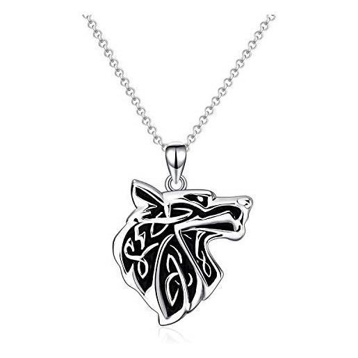 VONALA - collana in argento sterling 925, motivo: lupo celtico/cavallo, per uomo e donna, argento sterling 925, 