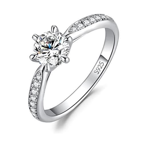 JewelryPalace 0.5ct classico anello solitario donna argento 925 con creato moissanite, diamante simulato anelli con pietre laterali, semplice fedine fidanzamento in argento set gioielli donna 19.5