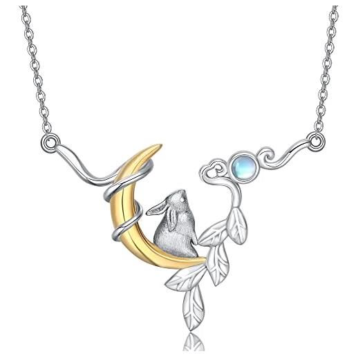 VENACOLY collana coniglietto ciondolo coniglio in argento sterling 925 con collana con luna in oro coniglio gioielli animali regalo per donna donna