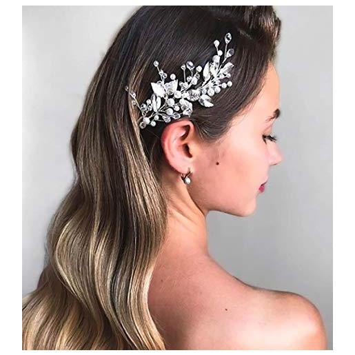 Unicra accessori per capelli da sposa per capelli da sposa in argento con perle da sposa per donne e damigelle d'onore