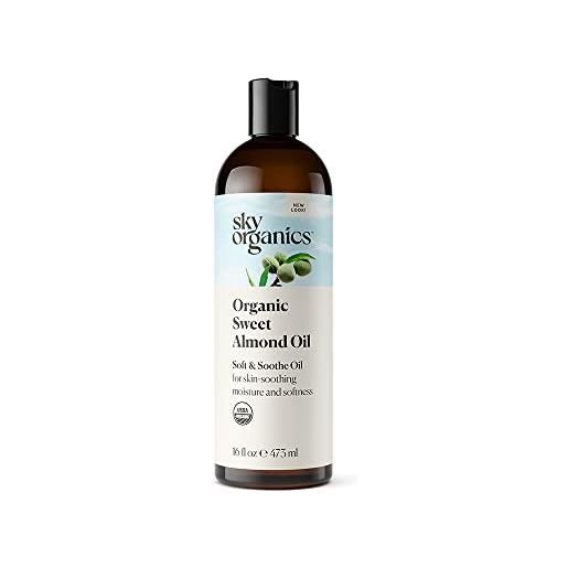 Sky Organics organic sweet almond oil for body 100% pure & cold-pressed usda certified organic to moisturize, soften & nourish, 16 fl. Oz