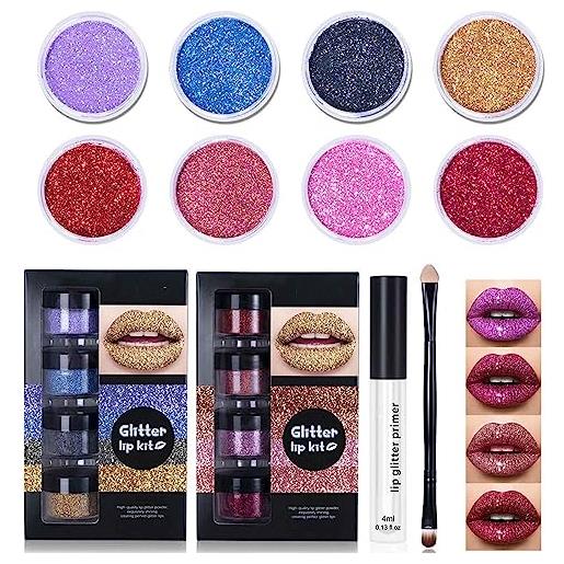 Hdnaihpp kawaii kisses glitter lip kit, harajuku candy, shiny diamond and metallic lip glitter makeup lipstick lip gloss glitter lipstick, waterproof smudge proof (a+b)