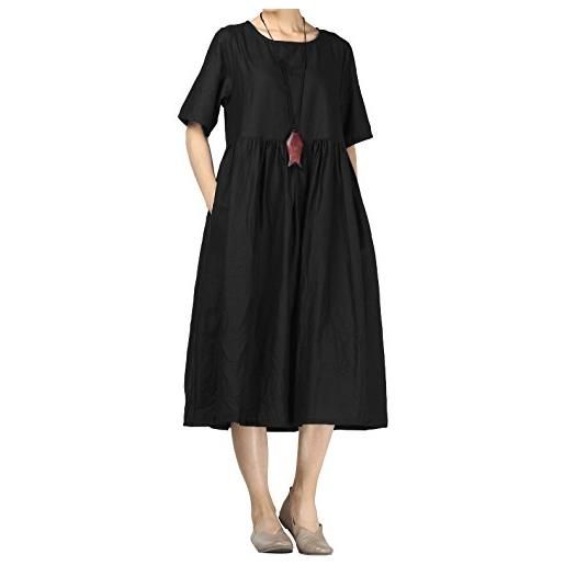 FTCayanz mallimoda - abito estivo da donna, in lino, largo, chic, casual, a maniche corte marina militare xl