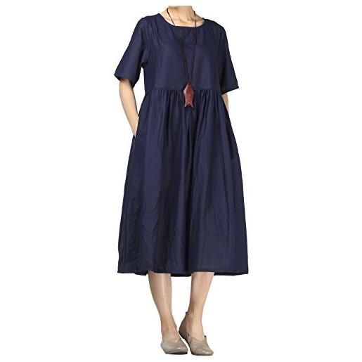 FTCayanz mallimoda - abito estivo da donna, in lino, largo, chic, casual, a maniche corte marina militare xl