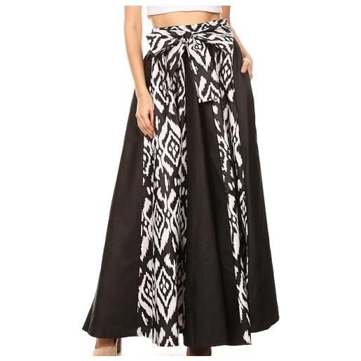 Sakkas 19066 - vero maxi color block long skirt donna africana stampa ankara con tasche - 111-black/white - os