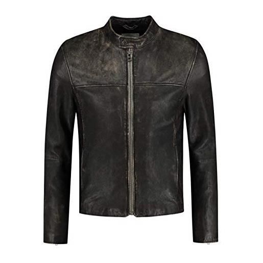 Goosecraft gc eagle rock vintage biker leather jacket, nero, s uomo