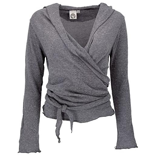 GURU SHOP, camicia a portafoglio, maglione in maglia di cotone, giacca a portafoglio, nero, dimensione indumenti: s (36), maglioni, felpe a maniche lunghe