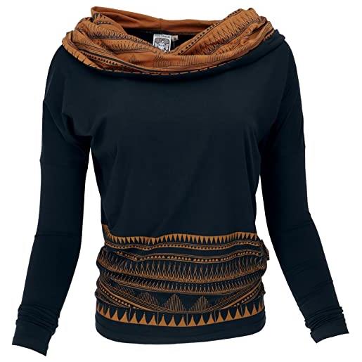 GURU SHOP loeres - maglietta a maniche lunghe in cotone biologico, da donna, nero/caramel, 48