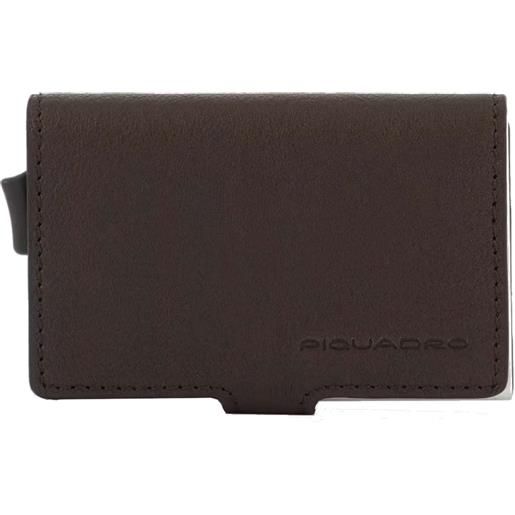 Piquadro black square compact wallet, 6+2cc e banconote, pelle testa di moro marrone