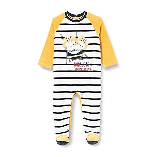 Chicco tutina in ciniglia con apertura entrogamba pigiamino per bambino e neonato, bianco e giallo, 56 bimbo